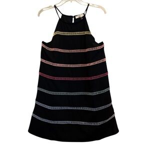 Entro Black A-Line Sundress with Multicolor Ladder Stripes Sz L